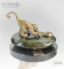 Bronze figures of Monkey and Ladybug with Demantoid inserts with Labradorite on Dolerite plate