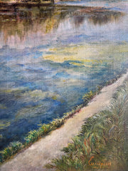 Summer landscape with a pond wood oil on canvas Eshurin Rostislav