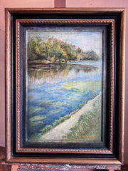 Summer landscape with a pond wood oil on canvas Eshurin Rostislav