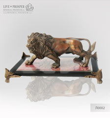 Bronze Lion figure on a Jasper plate