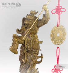 Bronze Figure of Monkey King with Prosperity Scepter - Eastern lunar Calendar on a Wooden stand