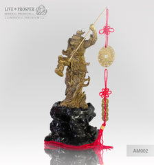 Bronze Figure of Monkey King with Prosperity Scepter - Eastern lunar Calendar on a Wooden stand