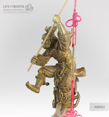 Bronze Figure of Monkey King with Prosperity Scepter - Eastern lunar Calendar on a Wooden stand