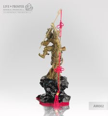 Bronze Figure of Monkey King with Prosperity Scepter - Eastern lunar Calendar on a Wooden stand