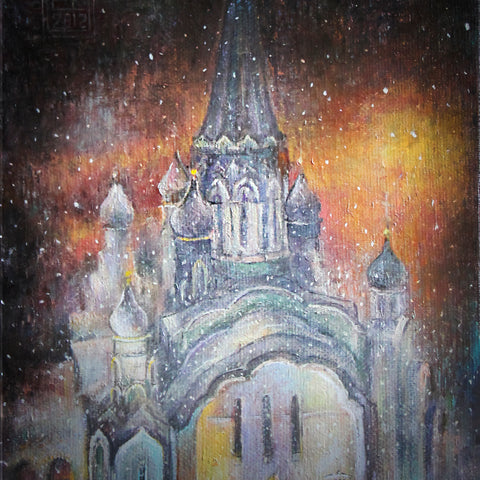 Window view series the Temple oil on canvas Eshurin Rostislav
