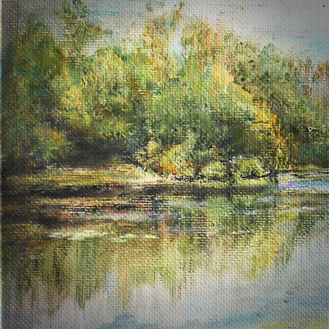Summer landscape with a pond wood oil on canvas Eshurin Rostislav