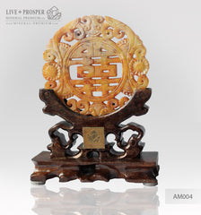 Jade Amulet on a wooden stand Tibetan Endless knot Нефритовый Амулет на подставке из дерева - тибетский узел бесконечности 