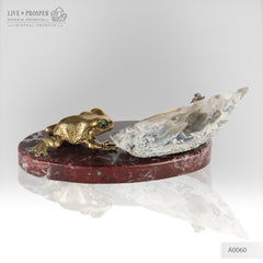 Bronze figures of Frog and Fly with Demantoid eyes on Geodes agate Amethyst druz