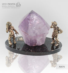 Bronze figures of two monkeys with amethyst on dolerite plate A0076