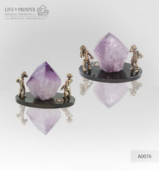 Bronze figures of two monkeys with amethyst on dolerite plate A0076