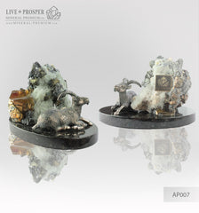 Silver figure of  Goat  mountain Capra with Pyrite on a Dolerite plate