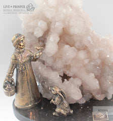 Bronze figures of Russian fairy tale  Morozko  with demantoids inserts and quartz on dolerite plate 