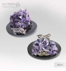 Silver Bull figure with amethyst geode agate druzy on dolerit plate