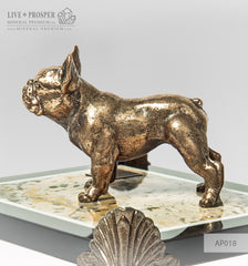 Bronze figure of a dog breed British Bulldog on jasper plate Бронзовая собака породы Английский Бульдог на панно из пейзажной яшмы