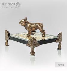 Bronze figure of a dog breed British Bulldog on jasper plate Бронзовая собака породы Английский Бульдог на панно из пейзажной яшмы