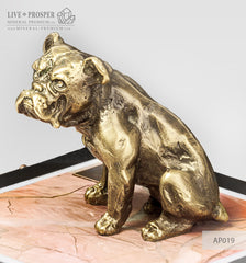 Bronze figure of a dog breed British Bulldog on jasper plate Бронзовая собака породы Английский Бульдог на панно из пейзажной яшмы