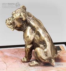 Bronze figure of a dog breed British Bulldog on jasper plate Бронзовая собака породы Английский Бульдог на панно из пейзажной яшмы