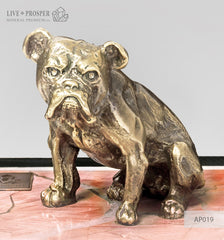 Bronze figure of a dog breed British Bulldog on jasper plate Бронзовая собака породы Английский Бульдог на панно из пейзажной яшмы