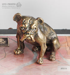 Bronze figure of a dog breed British Bulldog on jasper plate Бронзовая собака породы Английский Бульдог на панно из пейзажной яшмы