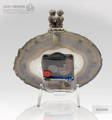 Clock with a bronze cupid figures with garnet heart on agate plate Часы с бронзовыми купидонами и сердцем из граната на пластине из агата подарок на свадьбу 