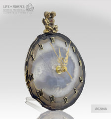 Clock with a bronze cupid figures with garnet heart on agate plate Часы с бронзовыми купидонами и сердцем из граната на пластине из агата подарок на свадьбу 