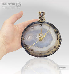 Clock with a bronze cupid figures with garnet heart on agate plate Часы с бронзовыми купидонами и сердцем из граната на пластине из агата подарок на свадьбу 