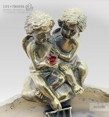 Clock with a bronze cupid figures with garnet heart on agate plate Часы с бронзовыми купидонами и сердцем из граната на пластине из агата подарок на свадьбу 