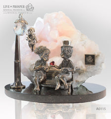 Bronze Cupid and Sweethearts on a Bench with Garnet heart