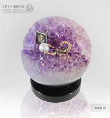 Bronze Scorpion at Geode agate Amethyst sphere - medium size