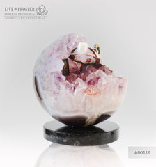 Bronze figure of Scorpion at Geode agate Amethyst sphere with Aea pearl and Dermatoid inserts