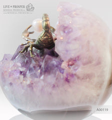 Bronze figure of Scorpion at Geode agate Amethyst sphere with Aea pearl and Dermatoid inserts