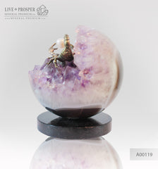 Bronze figure of Scorpion at Geode agate Amethyst sphere with Aea pearl and Dermatoid inserts