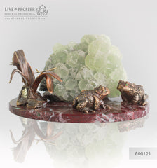 Bronze figure of Frog couple with Demantoid inserts and Fluorite on a Marvel plate