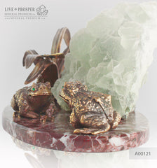 Bronze figure of Frog couple with Demantoid inserts and Fluorite on a Marvel plate