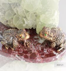 Bronze figure of Frog couple with Demantoid inserts and Fluorite on a Marvel plate