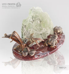 Bronze figure of Frog couple with Demantoid inserts and Fluorite on a Marvel plate