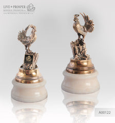 Bronze Rooster figure with on marble plate  penholder 