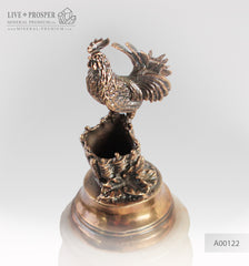 Bronze Rooster figure with on marble plate  penholder 