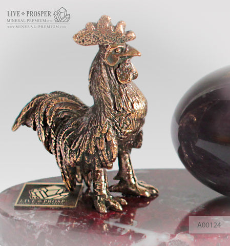 Bronze Rooster figure with a Charoite age on Marble plate