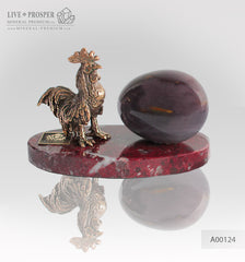 Bronze Rooster figure with a charoite age on marble plate 