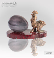 Bronze Rooster figure with a charoite age on marble plate 