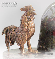 Bronze Rooster figure with a heliotrope on marble plate 