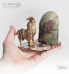 Bronze Rooster figure with a heliotrope on marble plate  Бронзовый Петух с гелиотропом на пластине из мрамора