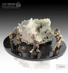 Bronze Pinocchio fairy tale Figures with Calcite on a Dolerite plate