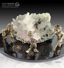 Bronze Pinocchio fairy tale Figures with Calcite on a Dolerite plate