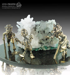 Bronze Pinocchio fairy tale Figures with Calcite on a Dolerite plate