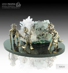Bronze Pinocchio fairy tale Figures with Calcite on a Dolerite plate