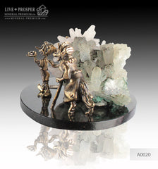 Bronze Pinocchio fairy tale Figures with Calcite on a Dolerite plate