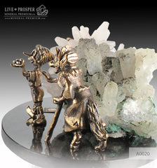 Bronze Pinocchio fairy tale Figures with Calcite on a Dolerite plate