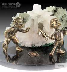Bronze Pinocchio fairy tale Figures with Calcite on a Dolerite plate
